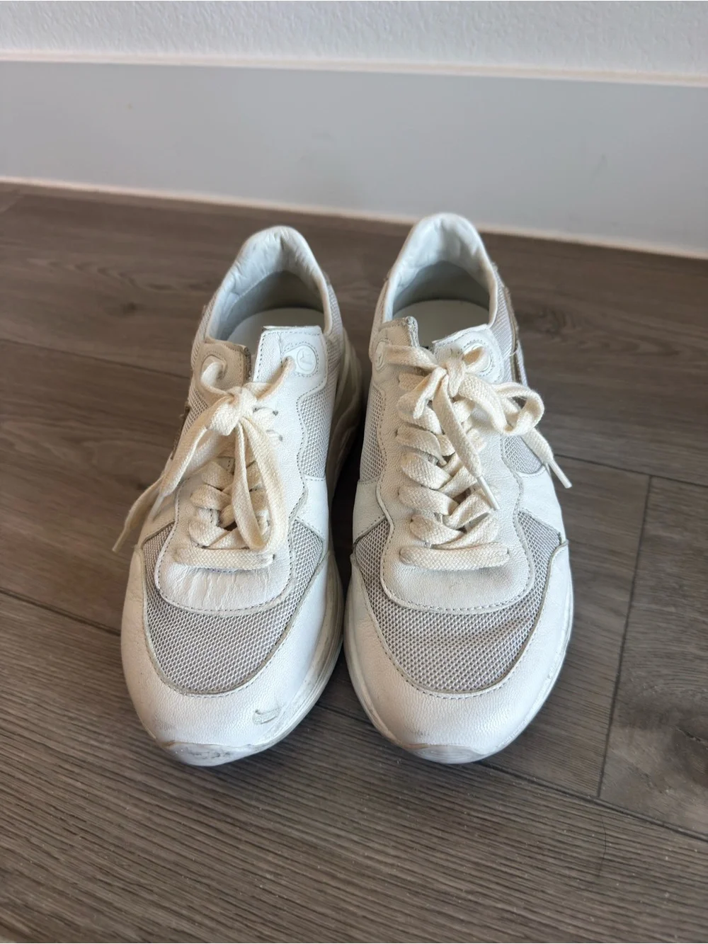 White Golden Goose Running Soles Sneakers with Gold Heel Accent